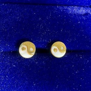 Madewell Gold and White Yin Yang Stud Earrings